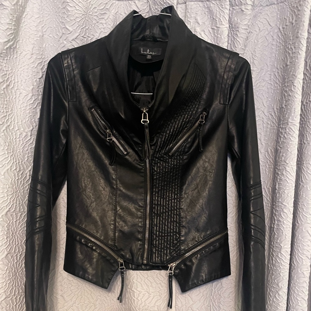 Lulu’s Black “Up on a Tuesday” Vegan Leather Jacket Size XS